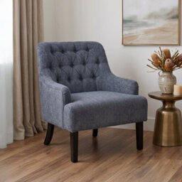 Compact Chenille Blue Accent Chair With Buttons Lydia - Classic Fabric Armchair, Doorstep Delivery