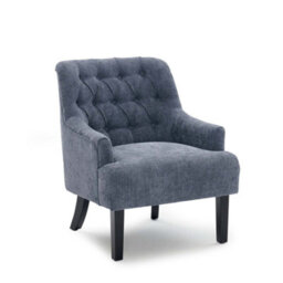Compact Chenille Blue Accent Chair With Buttons Lydia - Classic Fabric Armchair, Doorstep Delivery - thumbnail 3