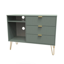 Linear Ready Assembled Matt Green Tv Furniture Stand With 2 Shelves & 3 Drawers, (H)97Cm X (W)74Cm X (D)39.5Cm