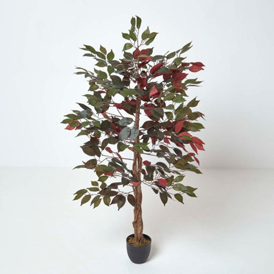 Homescapes Artificial Red & Green Handcrafted Capensia Tree With Real Wood Trunk, 4 Ft - image 1