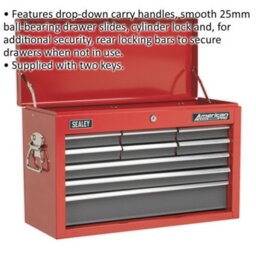 High Gloss Red 9 Drawer Tool Chest Storage Unit - 600mm X 260mm X 380mm - thumbnail 2
