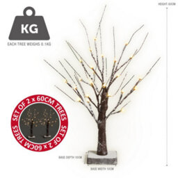 Netta Set Of 2 2Ft Twig Birch Tree With Pre-Lit With 24 Warm White Leds - Battery Powered - Brown - thumbnail 7