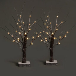 Netta Set Of 2 2Ft Twig Birch Tree With Pre-Lit With 24 Warm White Leds - Battery Powered - Brown