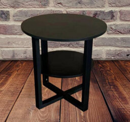 Biznest Round Black Side Table Lamp Coffee Table Hallway Living Room Furniture 2 Tier Home Decor End Table 50 Cm Diameters