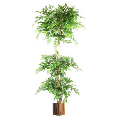 Leaf Artificial Ficus Triple Ball Tree 6Ft Copper Metal Planter - image 1