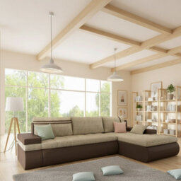 Oslo Living Room Sleeper Corner Sofa With Storage Bed Function Chipboard Wood Frame Hr Foam Beige And Brown Right - thumbnail 2
