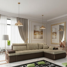 Oslo Living Room Sleeper Corner Sofa With Storage Bed Function Chipboard Wood Frame Hr Foam Beige And Brown Right - thumbnail 3