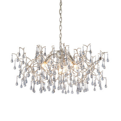 Mutli Arm Ceiling Pendant Light Fitting - Aged Silver & Glass Teardrop Details - image 1