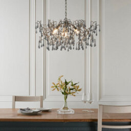Mutli Arm Ceiling Pendant Light Fitting - Aged Silver & Glass Teardrop Details - thumbnail 4