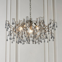 Mutli Arm Ceiling Pendant Light Fitting - Aged Silver & Glass Teardrop Details - thumbnail 3
