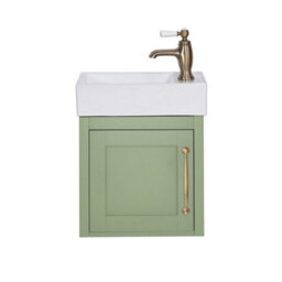 Homestylestore Pastel Green 400mm Wall Hung Bathroom Vanity Unit And Aged Gold T Bar Handle