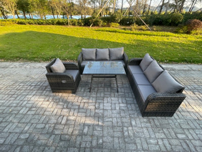 Fimous Outdoor Lounge Sofa Set Wicker Pe Rattan Garden Furniture Set With Dining Table Reclining Chair Dark Grey Mixed - image 1