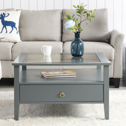 Furniture in Fashion Stanley Square Glass Coffee Table With 2 Drawers In Grey - thumbnail 2