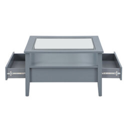 Furniture in Fashion Stanley Square Glass Coffee Table With 2 Drawers In Grey - thumbnail 5