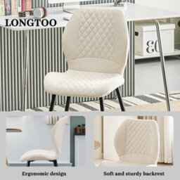Longtoo Set Of 8 Dining Chairs ,linen Sponge Cushion ,metal Legs And Diamond Pattern Upholstered-Khaki. - thumbnail 4
