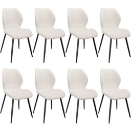 Longtoo Set Of 8 Dining Chairs ,linen Sponge Cushion ,metal Legs And Diamond Pattern Upholstered-Khaki.