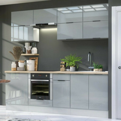 Impact Furniture Kitchen Cabinets Set 11 Units Oven Housing Modern Light Grey Gloss Storage Soft Close 2.4M Fitted Kitchen Star - image 1