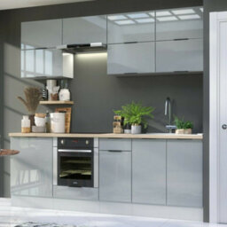 Impact Furniture Kitchen Cabinets Set 11 Units Oven Housing Modern Light Grey Gloss Storage Soft Close 2.4M Fitted Kitchen Star