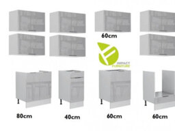 Impact Furniture Kitchen Cabinets Set 11 Units Oven Housing Modern Light Grey Gloss Storage Soft Close 2.4M Fitted Kitchen Star - thumbnail 2