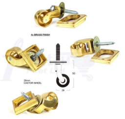 L&F 4X Brass Castor & Square29mm Screw In Castor  Furniture Beds Sofas Chairs Stools