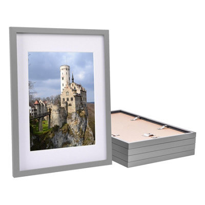 "Nicola Spring 5X Photo Frames With White A4 Mount - A3 (12"" X 17"") Grey Portrait Hanging Wall Mounted Picture Display Frame" - image 1