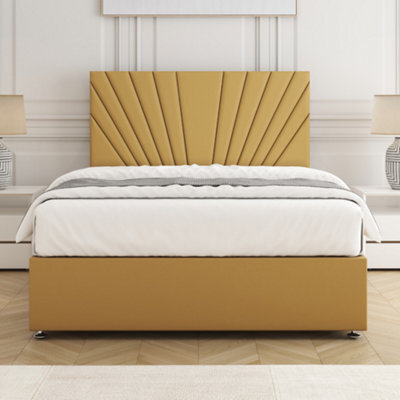 Bsspoke Maria Divan Bed Set Mustard Plush Velvet With 24Inch Headboard & Mattress No Drawers In Double King 3Ft 4Ft 6Ft - image 1