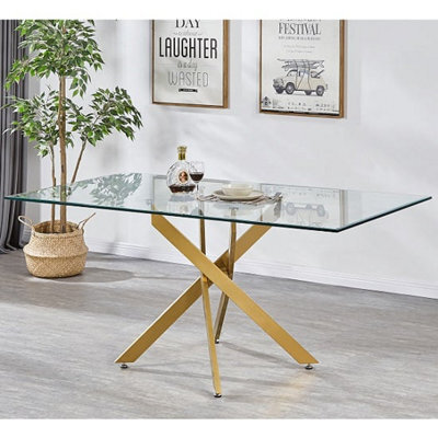 Furniture in Fashion Daytona Large Clear Glass Dining Table With Brushed Gold Legs