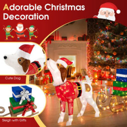 Costway Lighted Christmas Decorations Outdoor Pre-Lit Xmas Dog & Sleigh & Gift Boxes - thumbnail 9