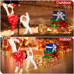 Costway Lighted Christmas Decorations Outdoor Pre-Lit Xmas Dog & Sleigh & Gift Boxes - thumbnail 8