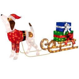 Costway Lighted Christmas Decorations Outdoor Pre-Lit Xmas Dog & Sleigh & Gift Boxes - thumbnail 2
