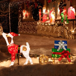 Costway Lighted Christmas Decorations Outdoor Pre-Lit Xmas Dog & Sleigh & Gift Boxes - thumbnail 5