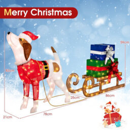 Costway Lighted Christmas Decorations Outdoor Pre-Lit Xmas Dog & Sleigh & Gift Boxes - thumbnail 3