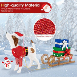 Costway Lighted Christmas Decorations Outdoor Pre-Lit Xmas Dog & Sleigh & Gift Boxes - thumbnail 6