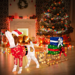 Costway Lighted Christmas Decorations Outdoor Pre-Lit Xmas Dog & Sleigh & Gift Boxes - thumbnail 4