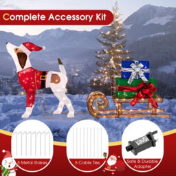 Costway Lighted Christmas Decorations Outdoor Pre-Lit Xmas Dog & Sleigh & Gift Boxes - thumbnail 7