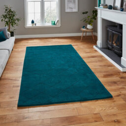 Green Geometric Luxurious Modern Plain Wool Chequered Rug For Bedroom & Living Room-150Cm X 230Cm - thumbnail 1