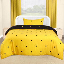 Ameha Printed Duvet Cover Matching Pillowcase 3Piece Set Reversible & Anti Allergic Black & Yellow Dotted Double (200X200Cm) - thumbnail 3