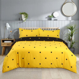 Ameha Printed Duvet Cover Matching Pillowcase 3Piece Set Reversible & Anti Allergic Black & Yellow Dotted Double (200X200Cm) - thumbnail 2