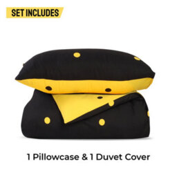 Ameha Printed Duvet Cover Matching Pillowcase 3Piece Set Reversible & Anti Allergic Black & Yellow Dotted Double (200X200Cm) - thumbnail 6