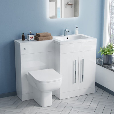 Nes Home White Rh Vanity Unit Basin Sink Cabinet 1100mm And Rimless Btw Toilet - image 1
