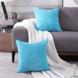 "Deconovo Set Of 2 Super Soft Corduroy Cushion Covers Sky Blue 18""x18""" - thumbnail 3