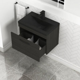 Royal Bathrooms Turin 600mm Wall Hung Vanity Unit 1 Drawer Hale Black With Black Basin & Handles - thumbnail 6