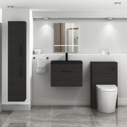 Royal Bathrooms Turin 600mm Wall Hung Vanity Unit 1 Drawer Hale Black With Black Basin & Handles - thumbnail 5