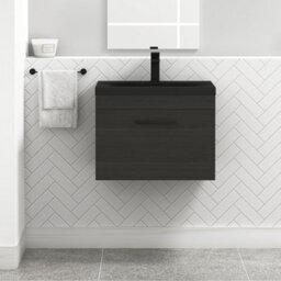 Royal Bathrooms Turin 600mm Wall Hung Vanity Unit 1 Drawer Hale Black With Black Basin & Handles - thumbnail 1