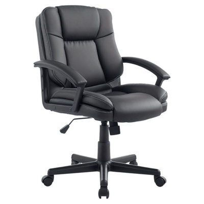 Black Mid Back Pu Leather Swivel Office Chair With Arms - image 1