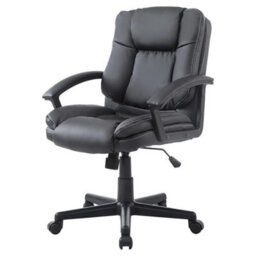 Black Mid Back Pu Leather Swivel Office Chair With Arms - thumbnail 3
