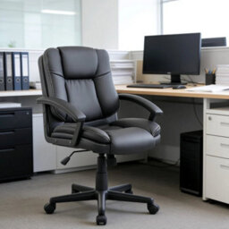 Black Mid Back Pu Leather Swivel Office Chair With Arms - thumbnail 4