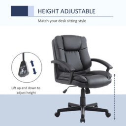 Black Mid Back Pu Leather Swivel Office Chair With Arms - thumbnail 5