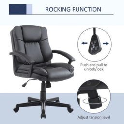Black Mid Back Pu Leather Swivel Office Chair With Arms - thumbnail 6