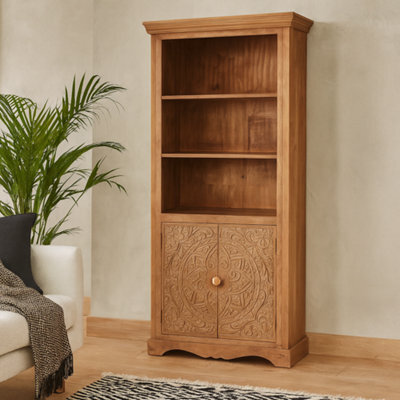Wyld Haus Brighton Mango Wood Large Bookcase 3 Shelves And 2 Doors - image 1